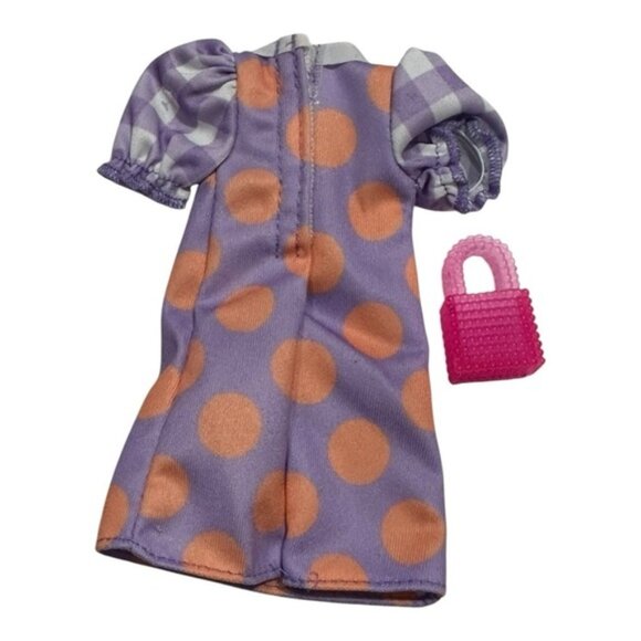 Barbie Clothes Fashionista Polka Dot Dress Purple With Pink Purse - Picture 5 of 5
